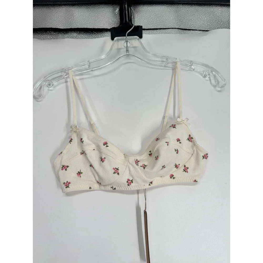 SKIMS Pointelle Bralette Bra Medium Marble Pink Rosebud Print AOP G Floral Rose